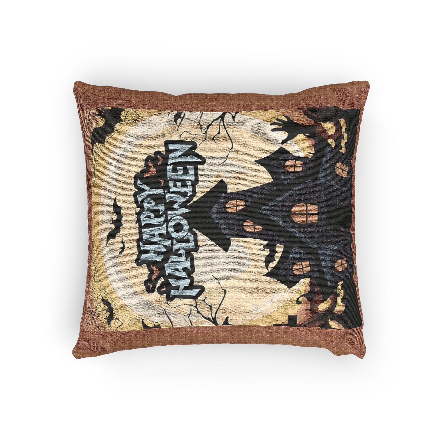 Halloween Woven Pillow, Spooky Decor, Festive Home Accent, Cozy Fall Decor, Haunted House Cushion