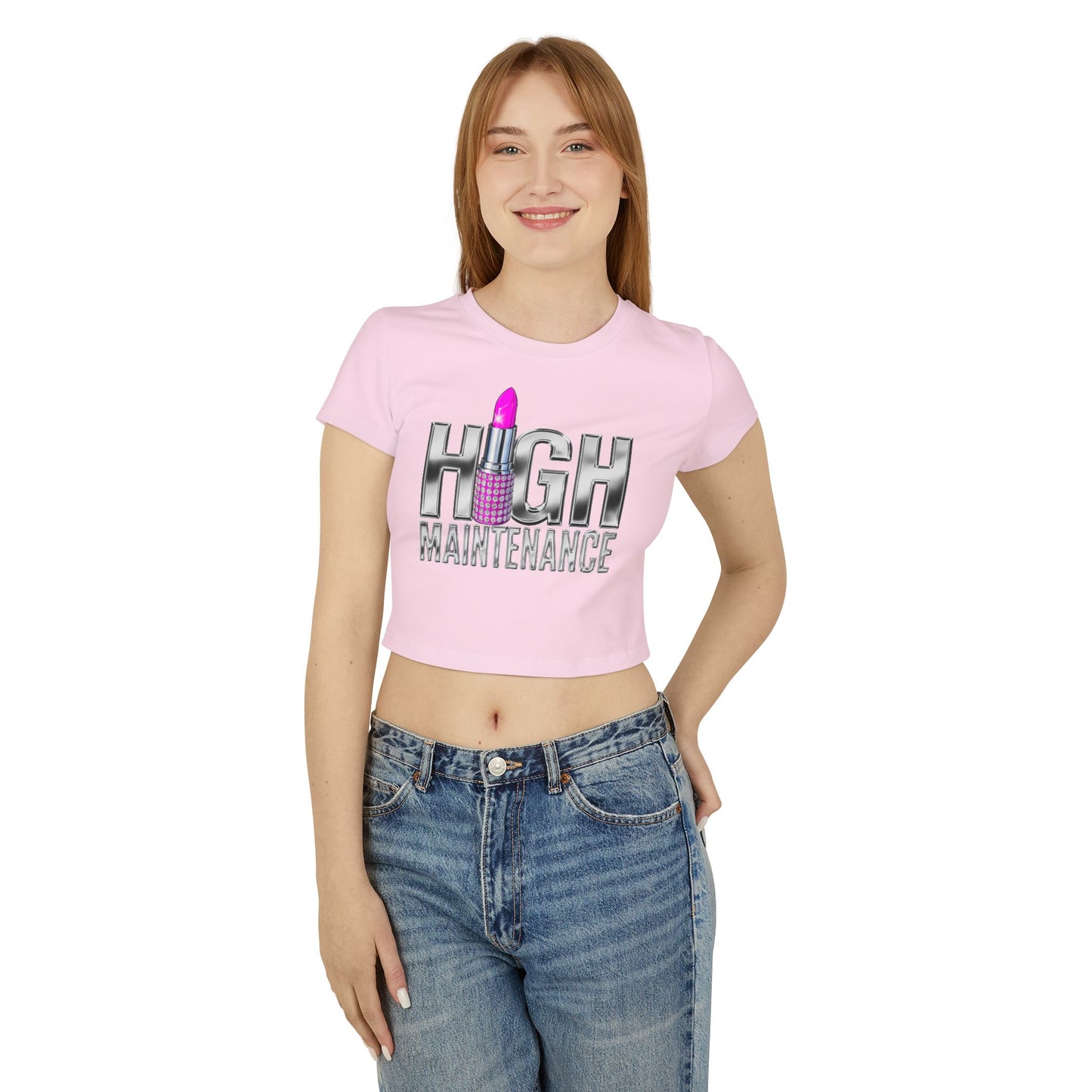 High Maintenance Women's Baby Tee, Trendy Graphic Top, Fashion Statement Shirt, Gift for Her, Casual Wear, Birthday Outfit
