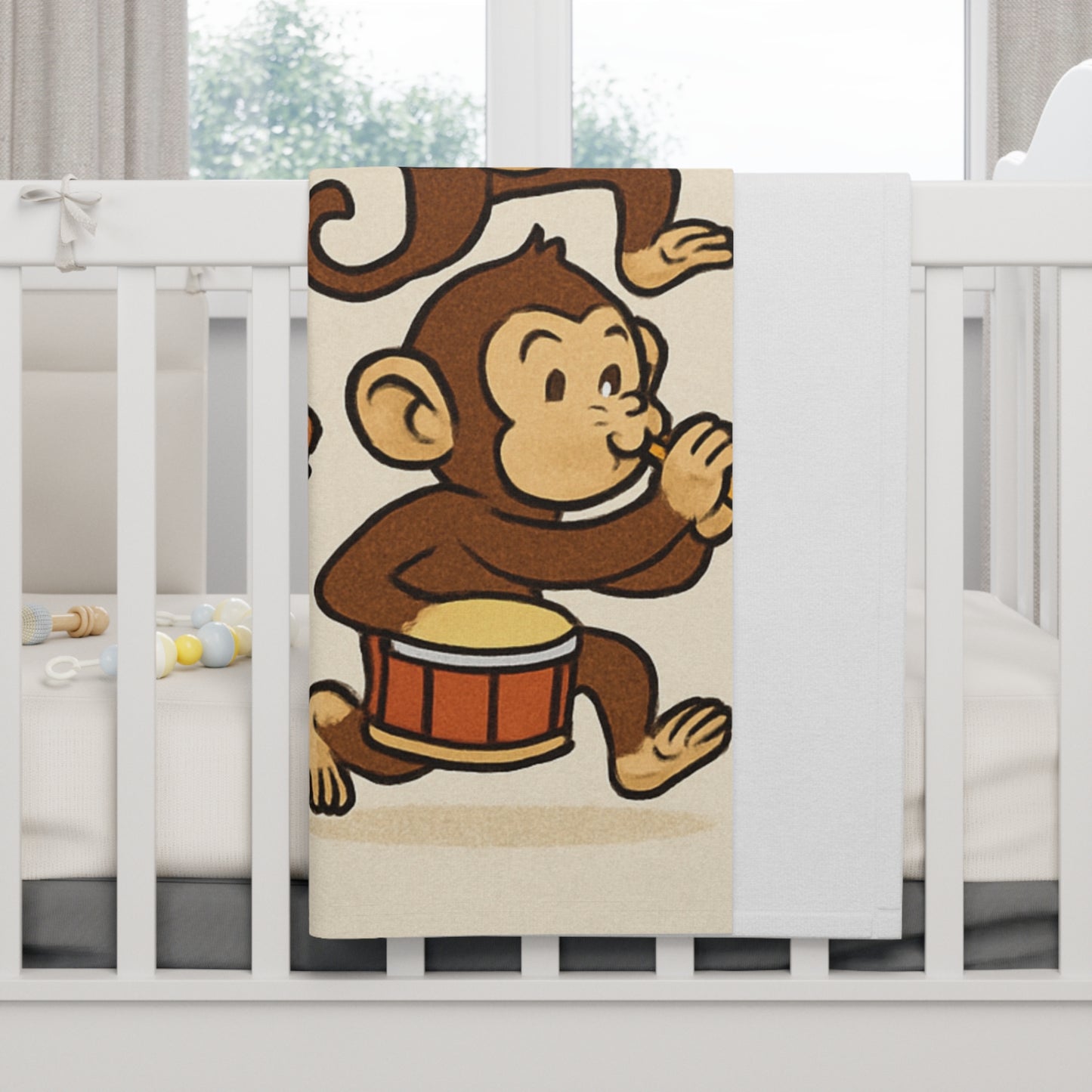 Musical Monkey Baby Blanket, Soft Fleece Blanket, Perfect Baby Gift, Nursery Decor, Baby Shower Gift, Animal Theme Blanket