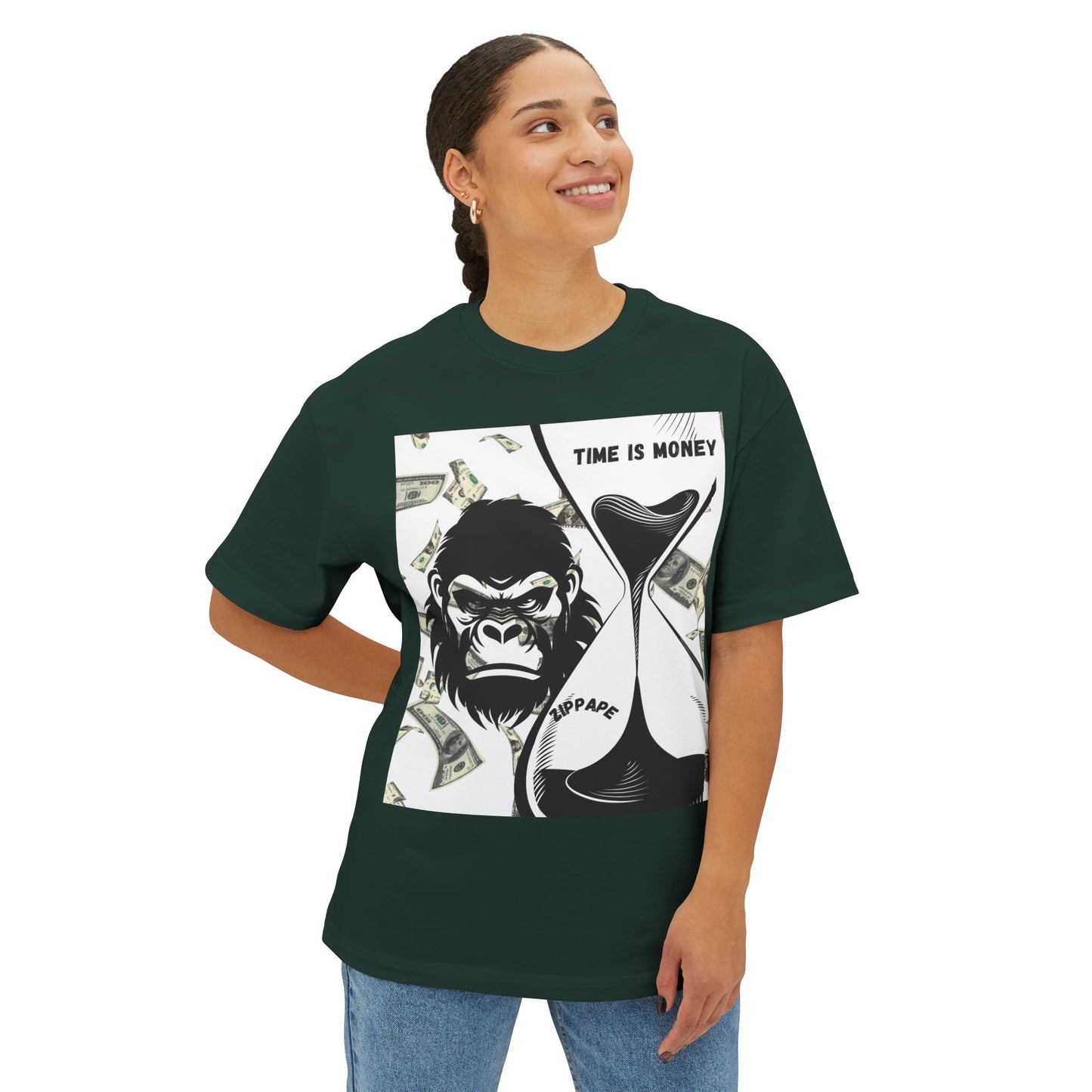 Trendy Gorilla Graphic Tee, Unisex Boxy Shirt for Casual Style, Time is Money Tee, Perfect Gift for Friends, Statement Streetwear