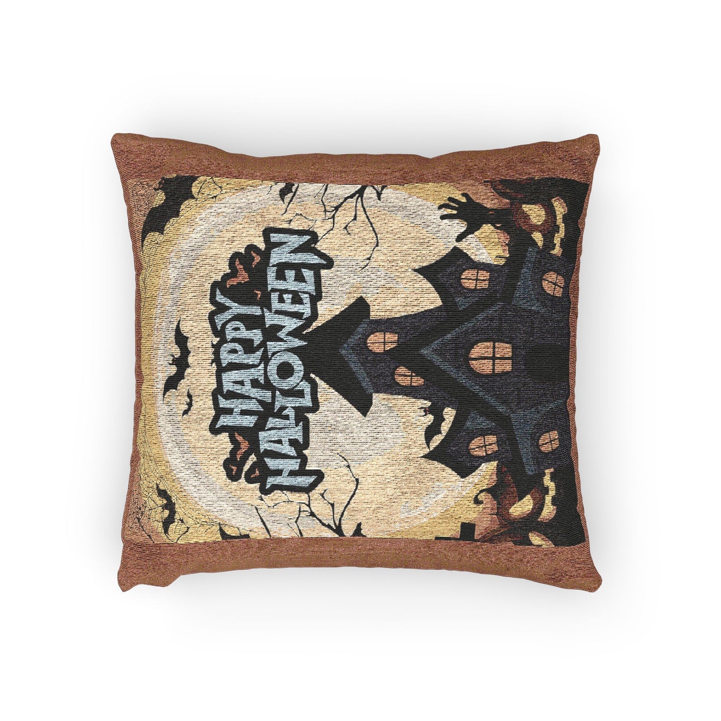 Halloween Woven Pillow, Spooky Decor, Festive Home Accent, Cozy Fall Decor, Haunted House Cushion