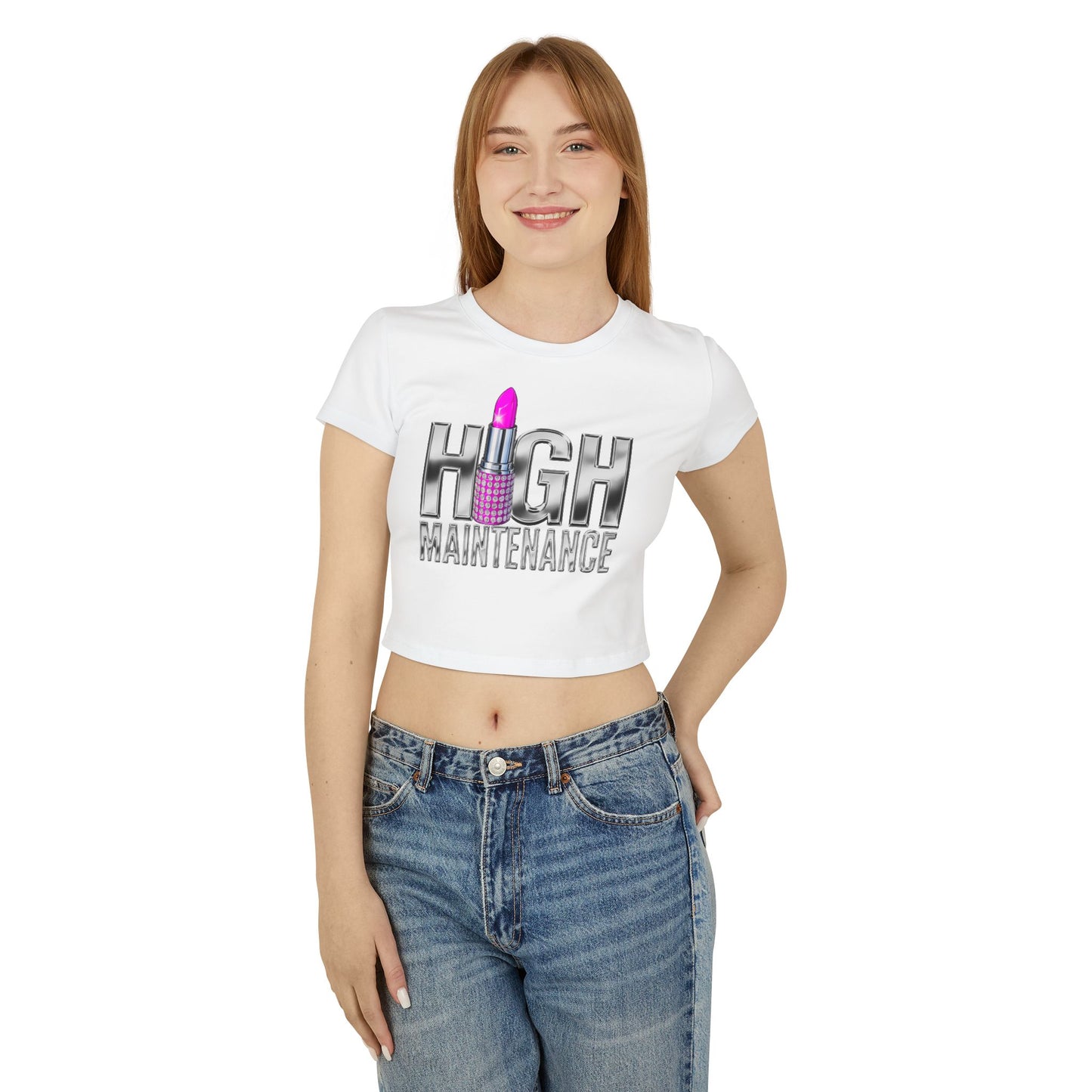 High Maintenance Women's Baby Tee, Trendy Graphic Top, Fashion Statement Shirt, Gift for Her, Casual Wear, Birthday Outfit