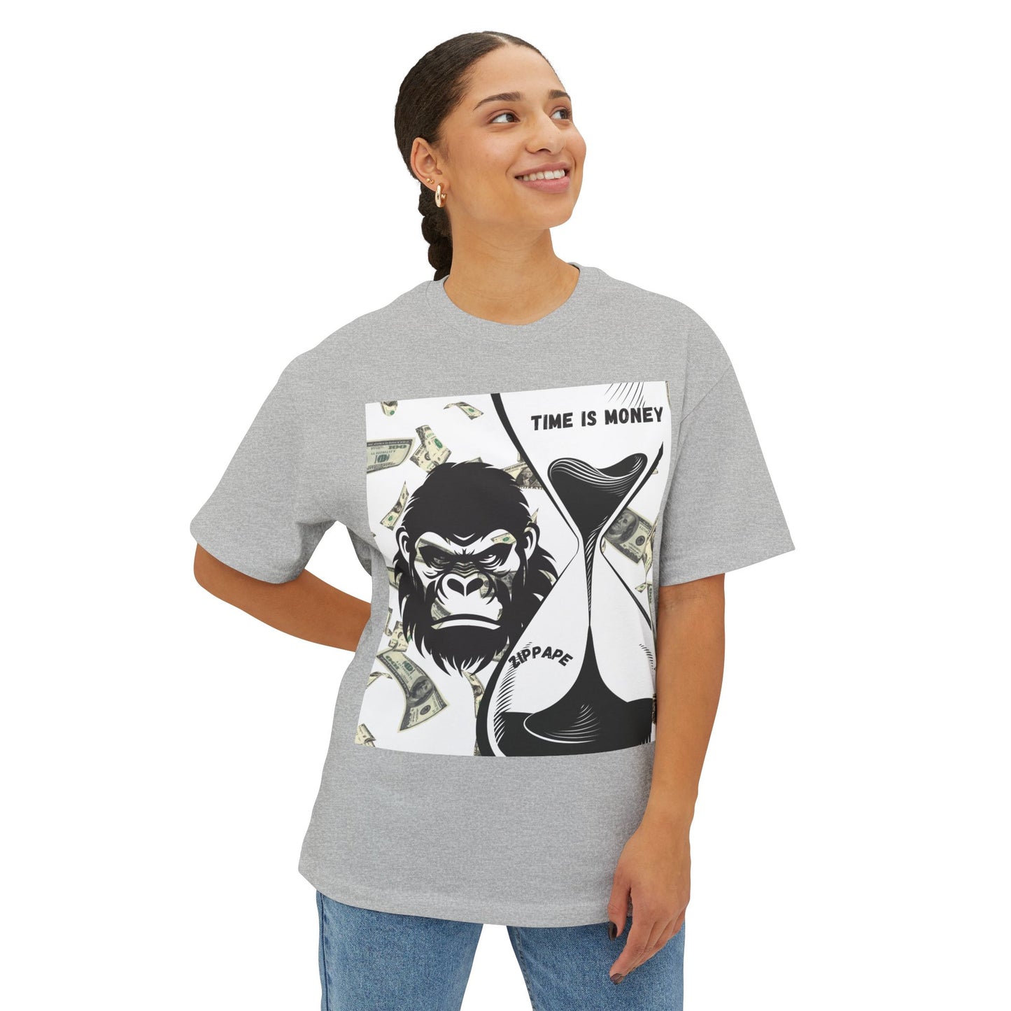 Trendy Gorilla Graphic Tee, Unisex Boxy Shirt for Casual Style, Time is Money Tee, Perfect Gift for Friends, Statement Streetwear