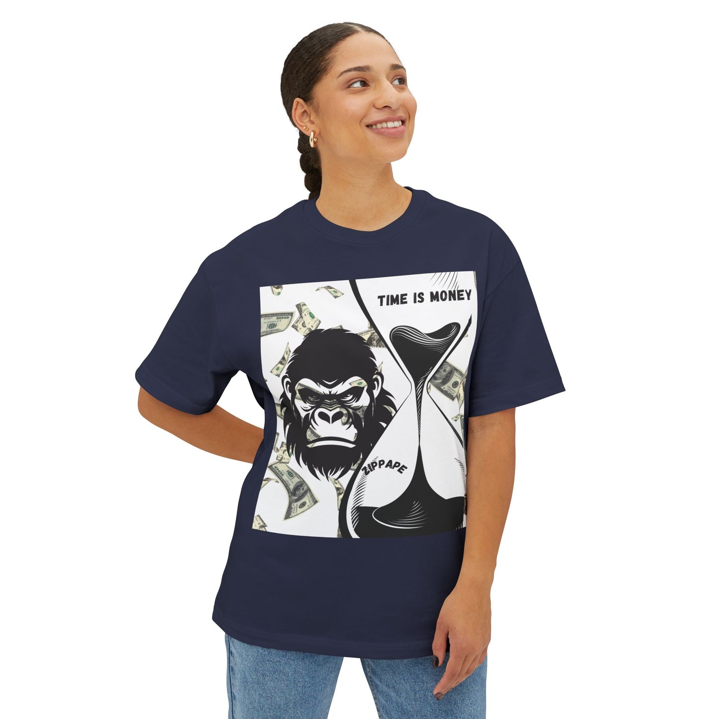 Trendy Gorilla Graphic Tee, Unisex Boxy Shirt for Casual Style, Time is Money Tee, Perfect Gift for Friends, Statement Streetwear