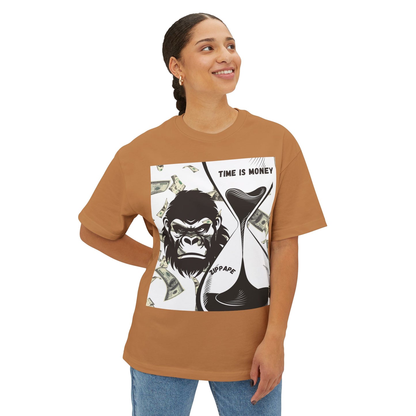 Trendy Gorilla Graphic Tee, Unisex Boxy Shirt for Casual Style, Time is Money Tee, Perfect Gift for Friends, Statement Streetwear