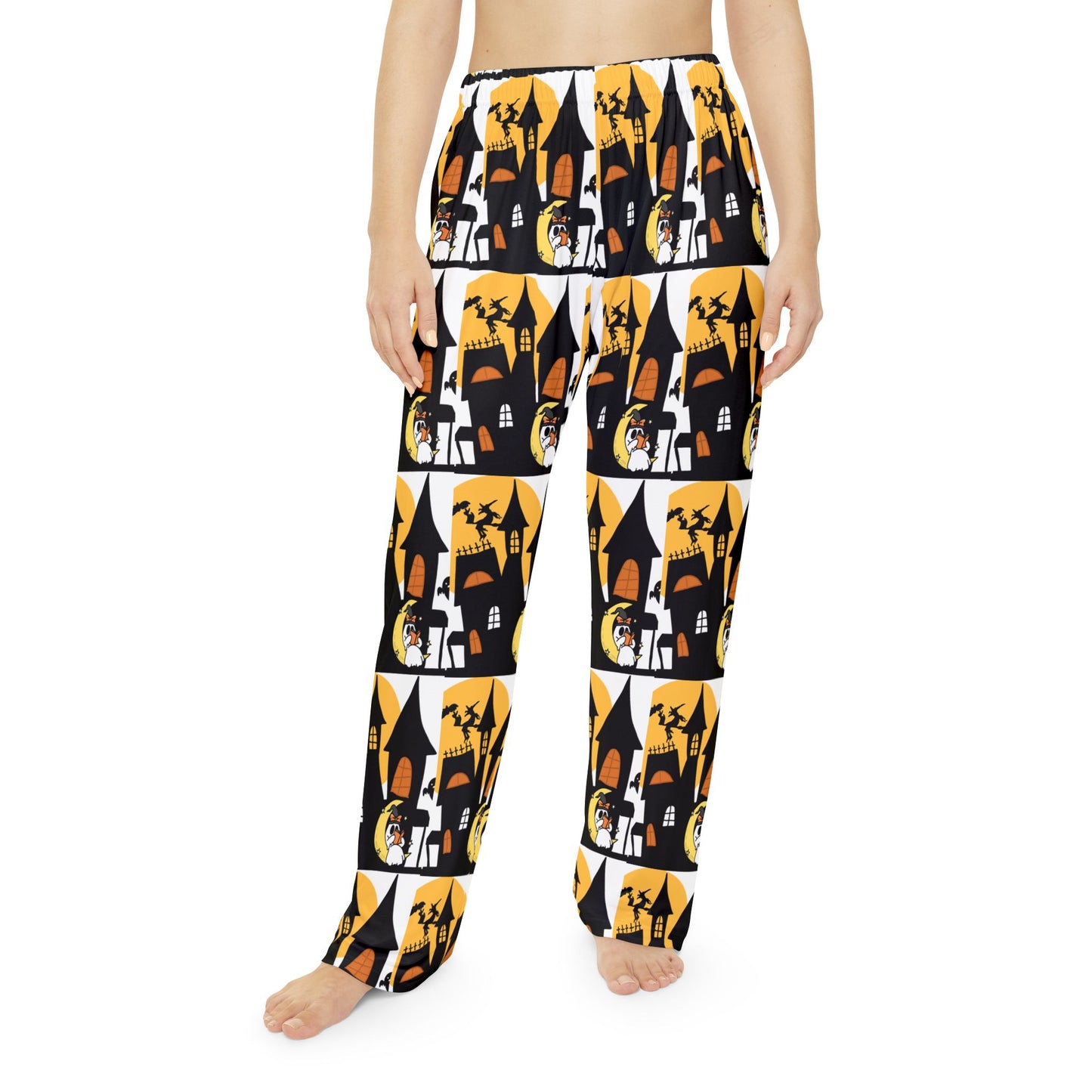 Spooky Halloween Women's Pajama Pants, Cozy Sleepwear, Haunted House Lounge Pants, Comfortable Nightwear, Halloween Costume Bottoms