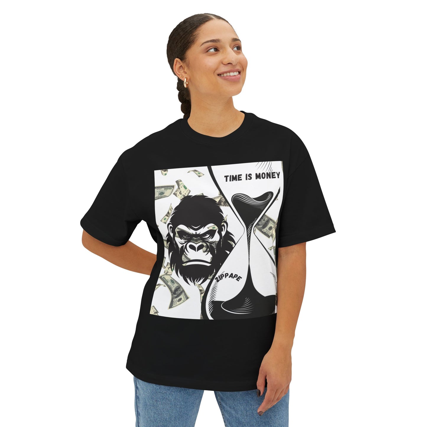 Trendy Gorilla Graphic Tee, Unisex Boxy Shirt for Casual Style, Time is Money Tee, Perfect Gift for Friends, Statement Streetwear