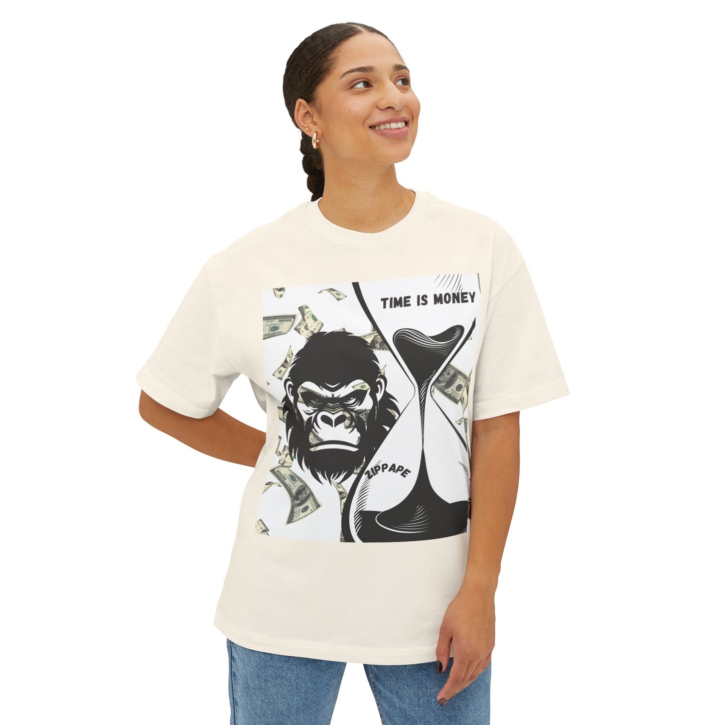 Trendy Gorilla Graphic Tee, Unisex Boxy Shirt for Casual Style, Time is Money Tee, Perfect Gift for Friends, Statement Streetwear