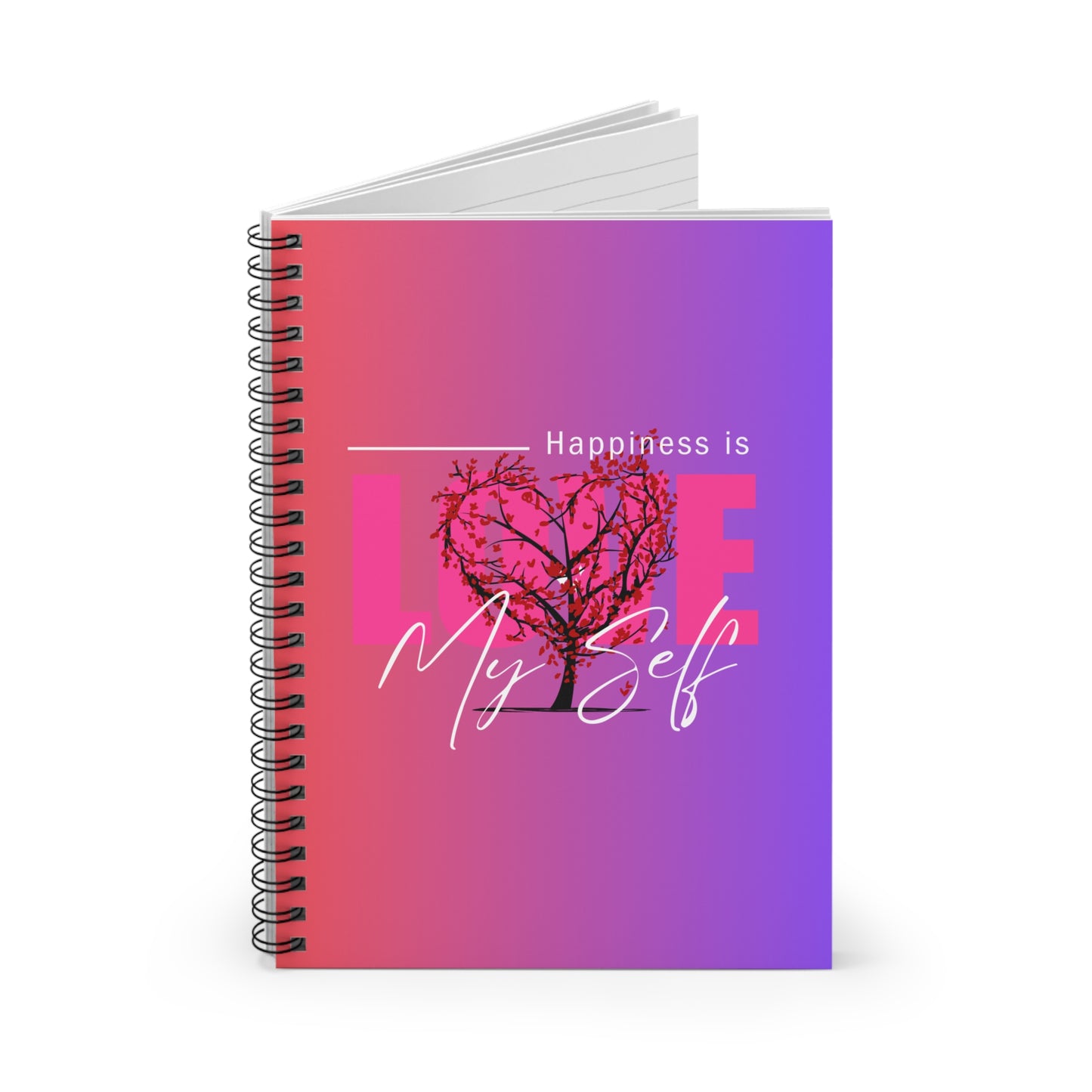 Inspirational Spiral Notebook - Happiness is Love My Self, Journal for Self-Reflection, Vegan Gift, Creative Writing, Motivation Tool