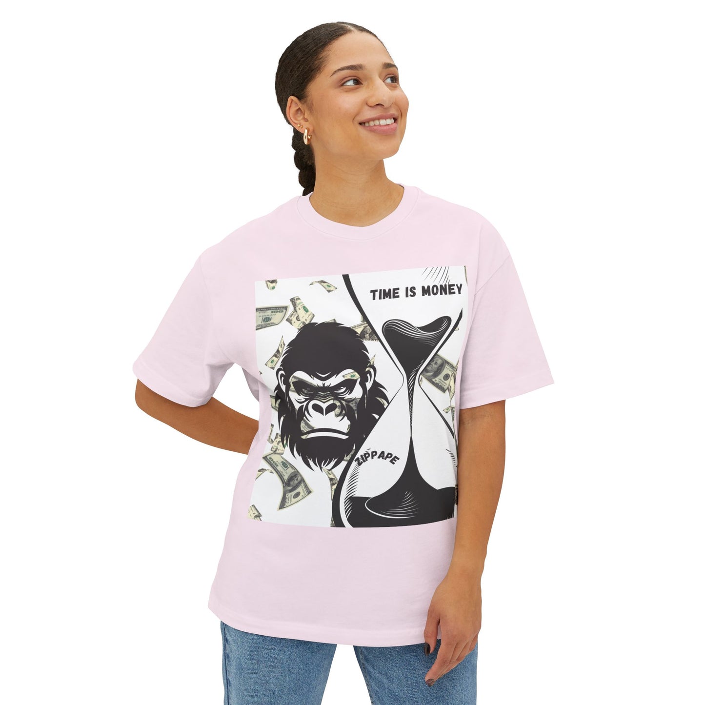 Trendy Gorilla Graphic Tee, Unisex Boxy Shirt for Casual Style, Time is Money Tee, Perfect Gift for Friends, Statement Streetwear