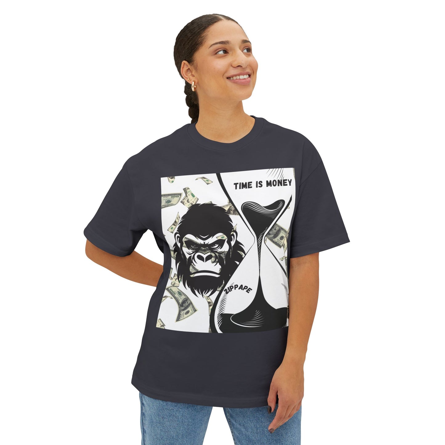 Trendy Gorilla Graphic Tee, Unisex Boxy Shirt for Casual Style, Time is Money Tee, Perfect Gift for Friends, Statement Streetwear