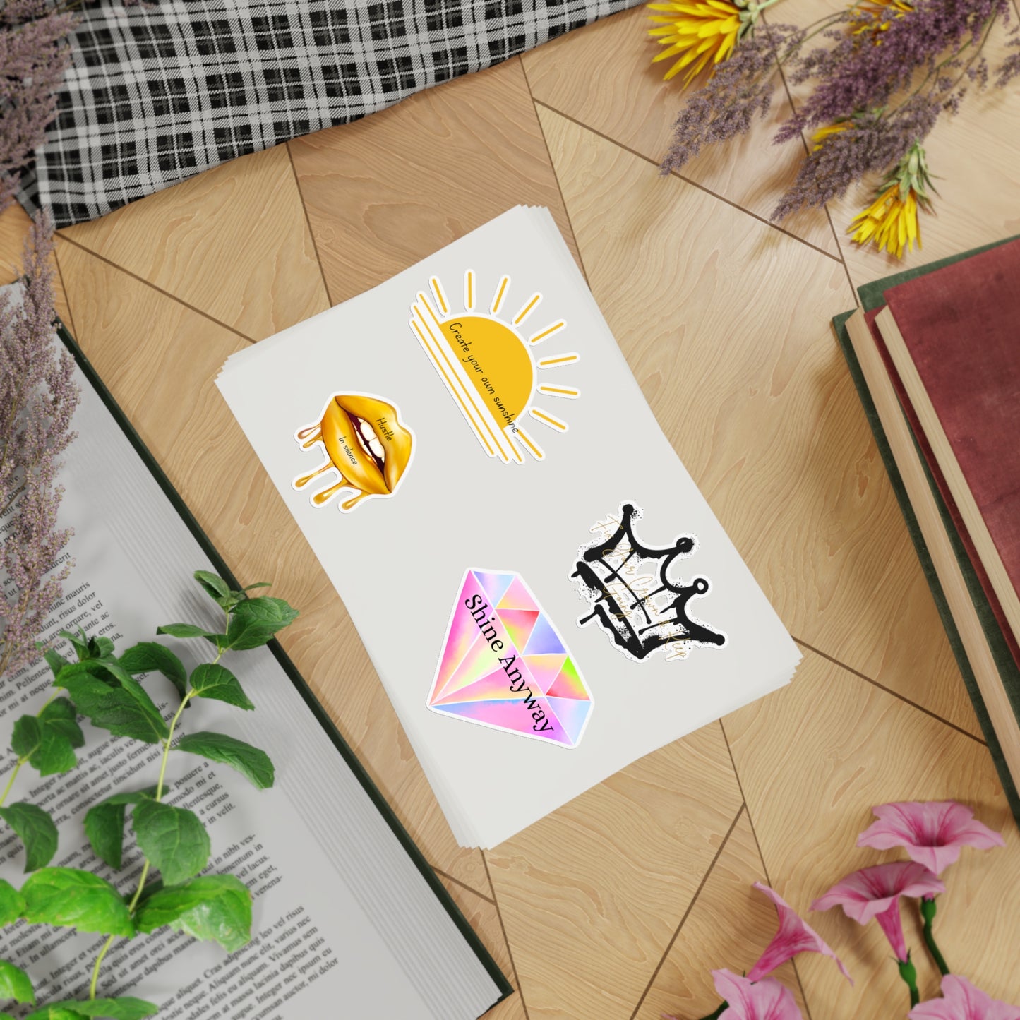 Holographic Sticker Sheet Bundle - Create Your Own Sunshine, Shine Anyway, Crown & Diamond Designs, Decorative Stickers for Journals, [...]