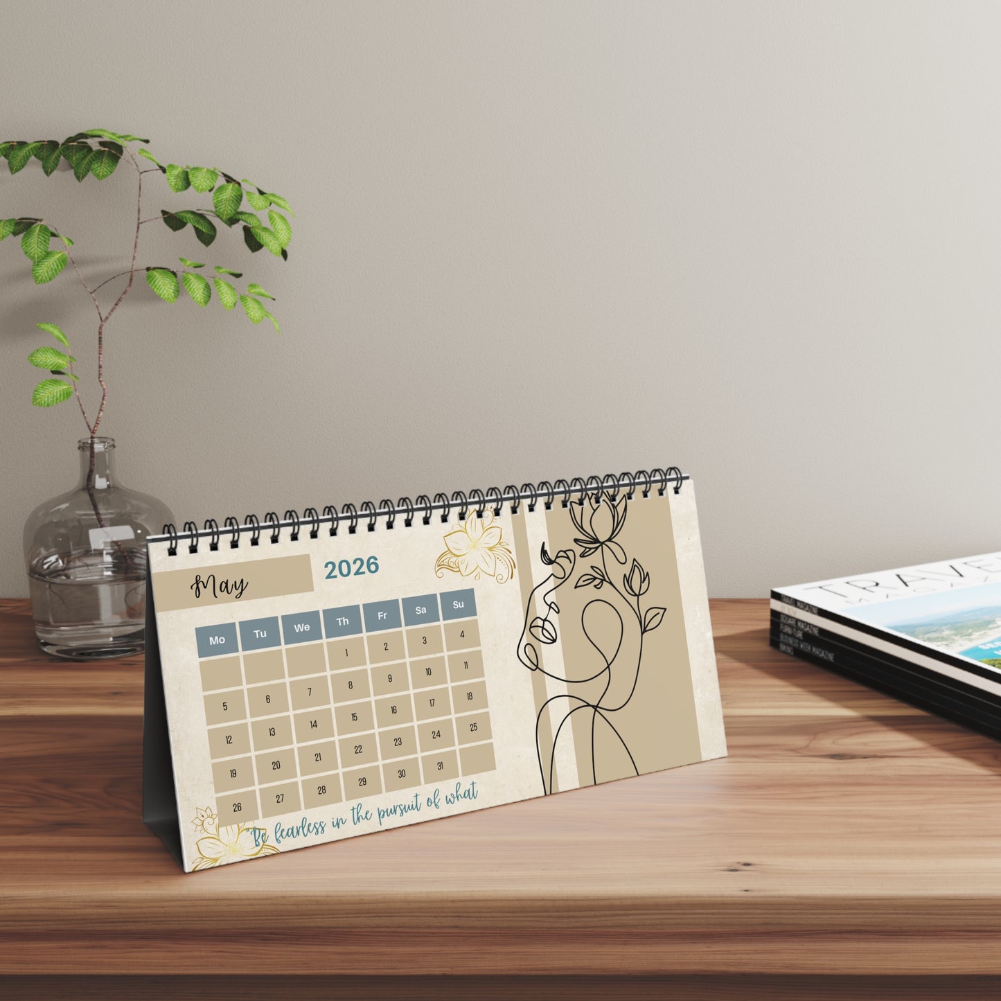 Elegant Desktop Calendar with Inspirational Quote, 2026 Wall Art, Planner Gift for Home Office, Motivational Desk Decor, Customizable [...]