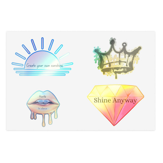 Holographic Sticker Sheet Bundle - Create Your Own Sunshine, Shine Anyway, Crown & Diamond Designs, Decorative Stickers for Journals, [...]