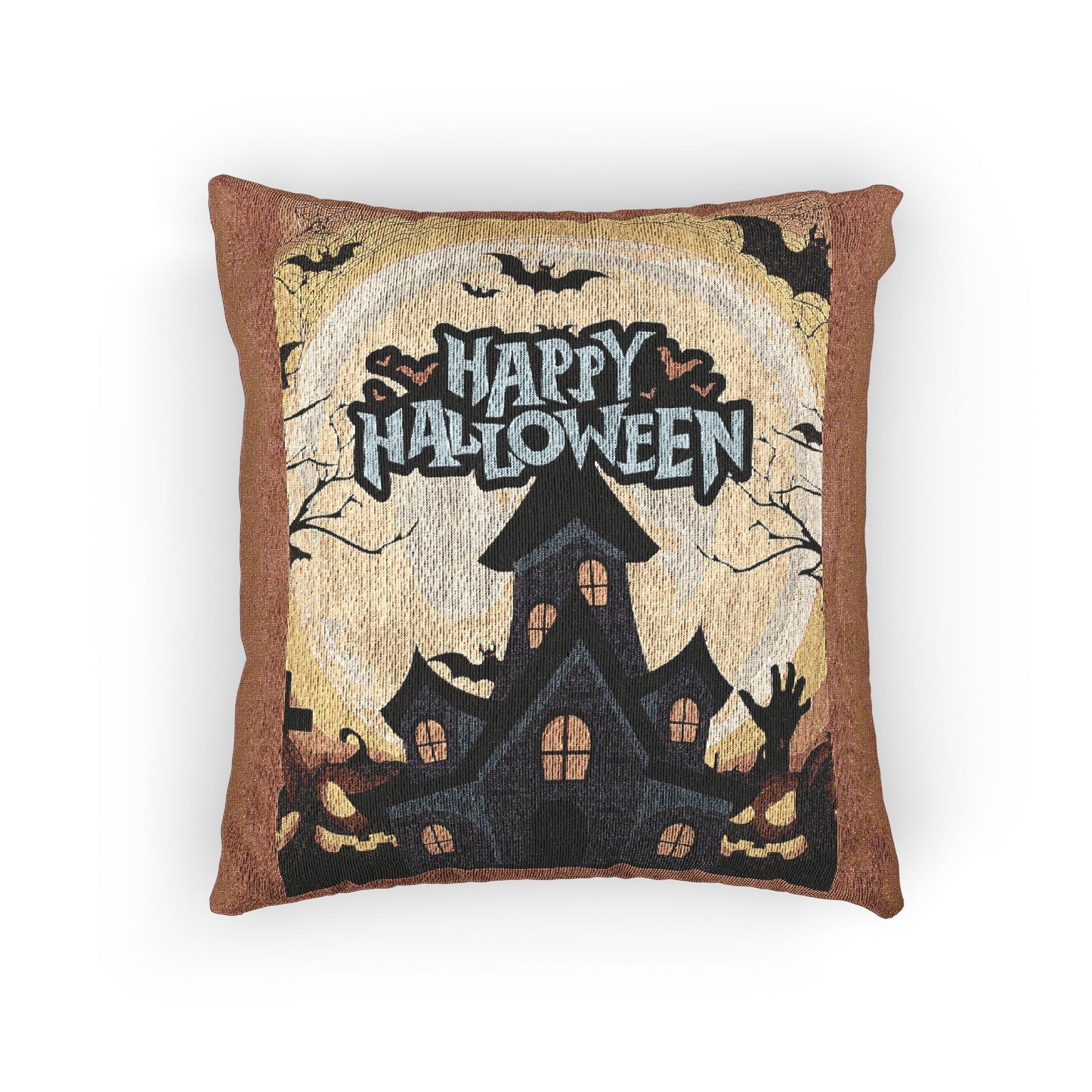 Halloween Woven Pillow, Spooky Decor, Festive Home Accent, Cozy Fall Decor, Haunted House Cushion