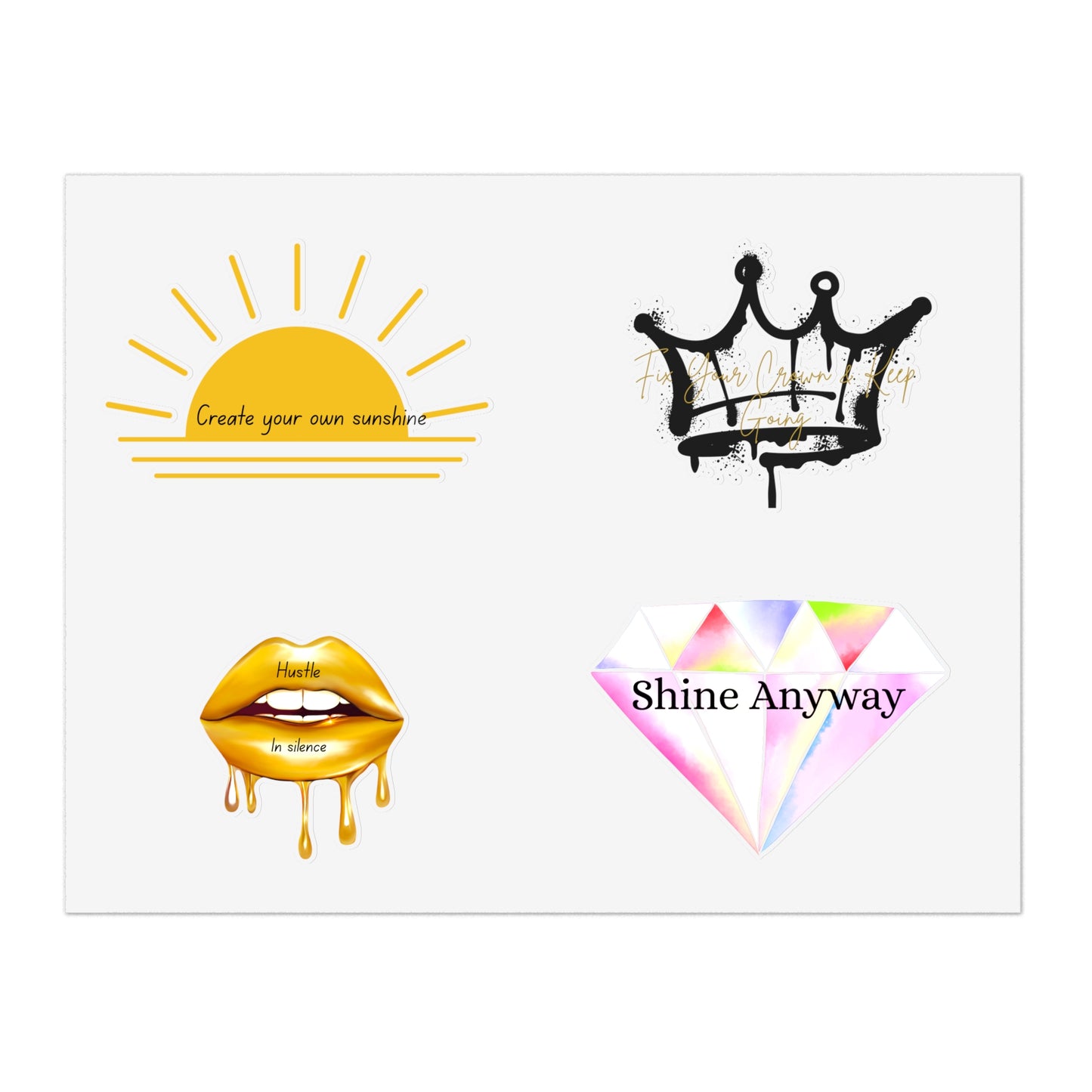 Holographic Sticker Sheet Bundle - Create Your Own Sunshine, Shine Anyway, Crown & Diamond Designs, Decorative Stickers for Journals, [...]