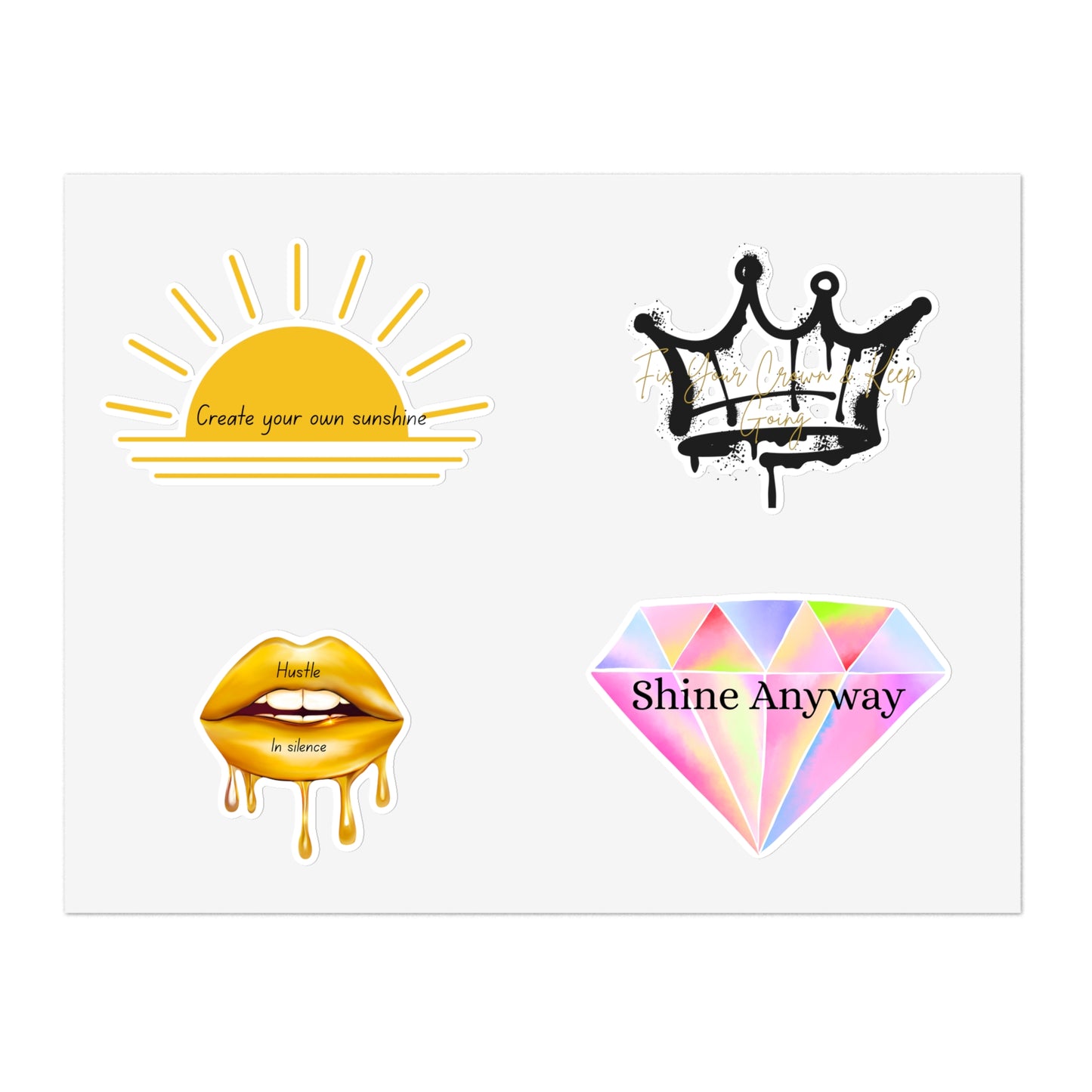 Holographic Sticker Sheet Bundle - Create Your Own Sunshine, Shine Anyway, Crown & Diamond Designs, Decorative Stickers for Journals, [...]