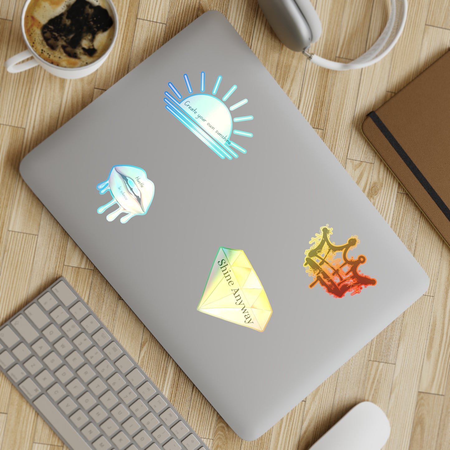 Holographic Sticker Sheet Bundle - Create Your Own Sunshine, Shine Anyway, Crown & Diamond Designs, Decorative Stickers for Journals, [...]