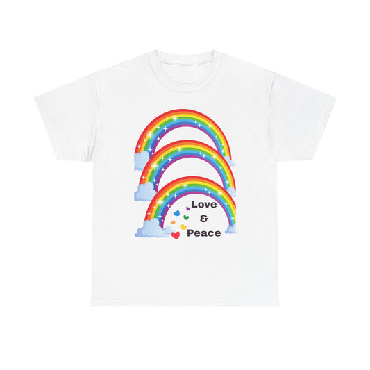Unisex Rainbow Love & Peace Tee, Casual T-Shirt, Gift for Peace Lovers, Relaxed Fit Tee, Positive Vibes Apparel, Fun Summer Shirt