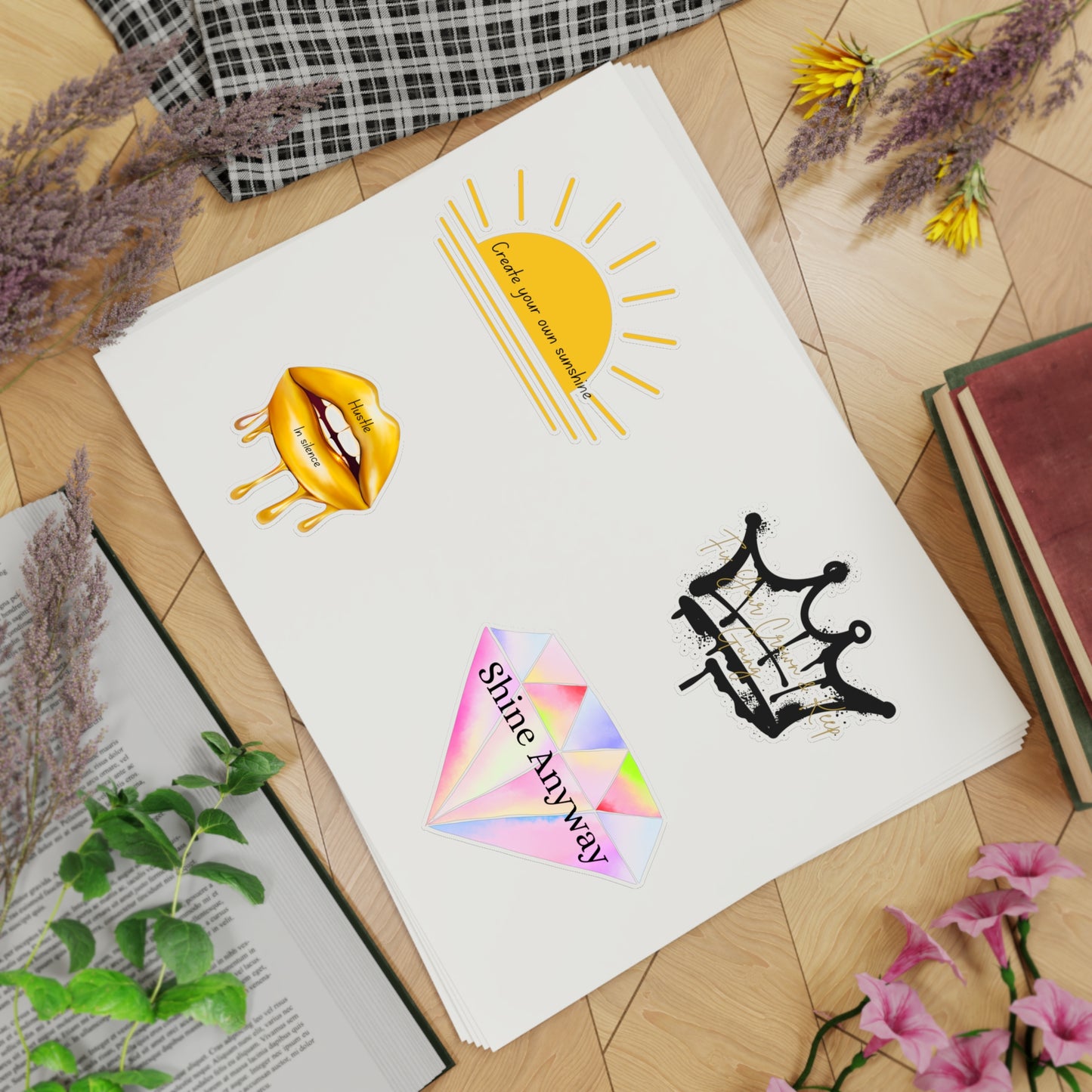 Holographic Sticker Sheet Bundle - Create Your Own Sunshine, Shine Anyway, Crown & Diamond Designs, Decorative Stickers for Journals, [...]