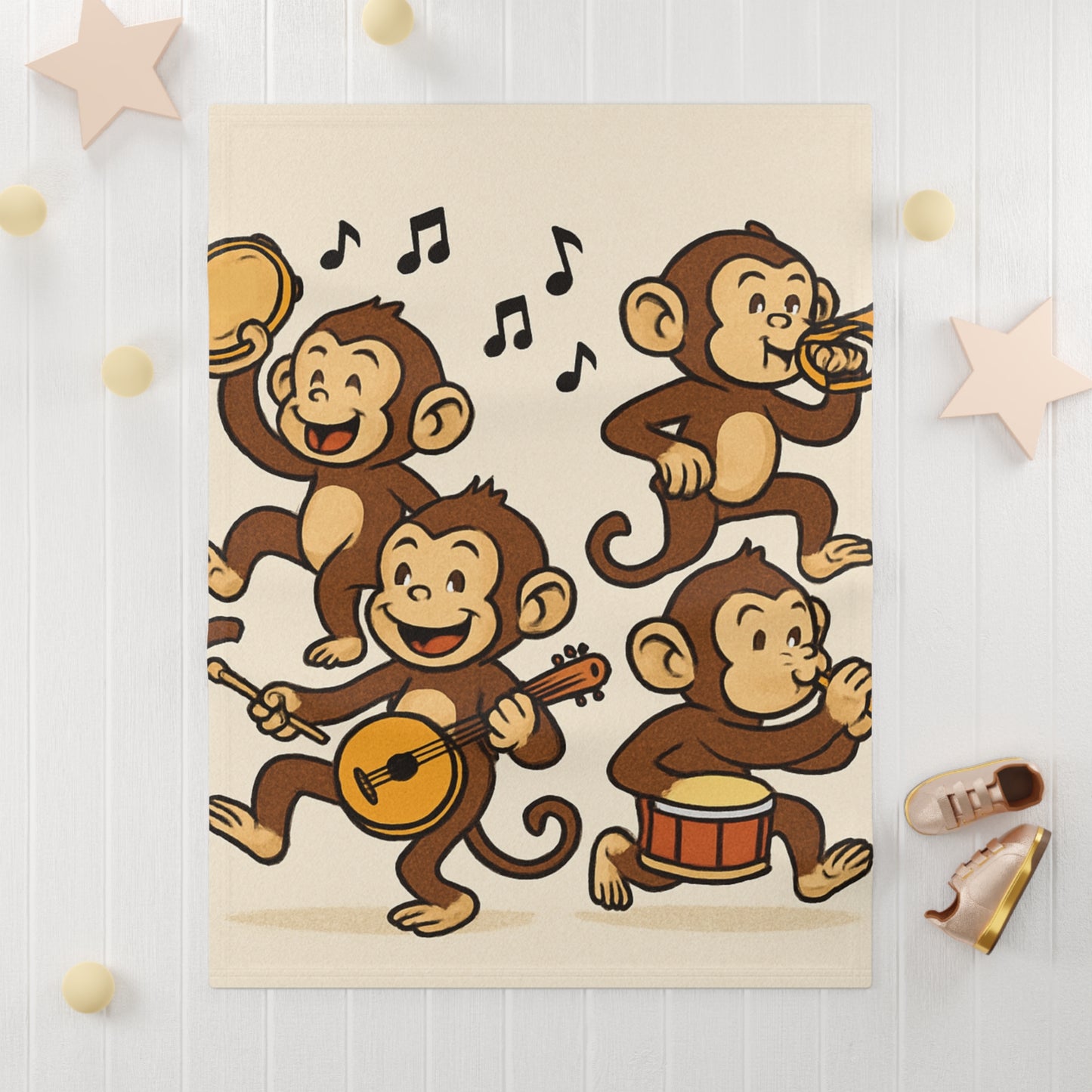 Musical Monkey Baby Blanket, Soft Fleece Blanket, Perfect Baby Gift, Nursery Decor, Baby Shower Gift, Animal Theme Blanket