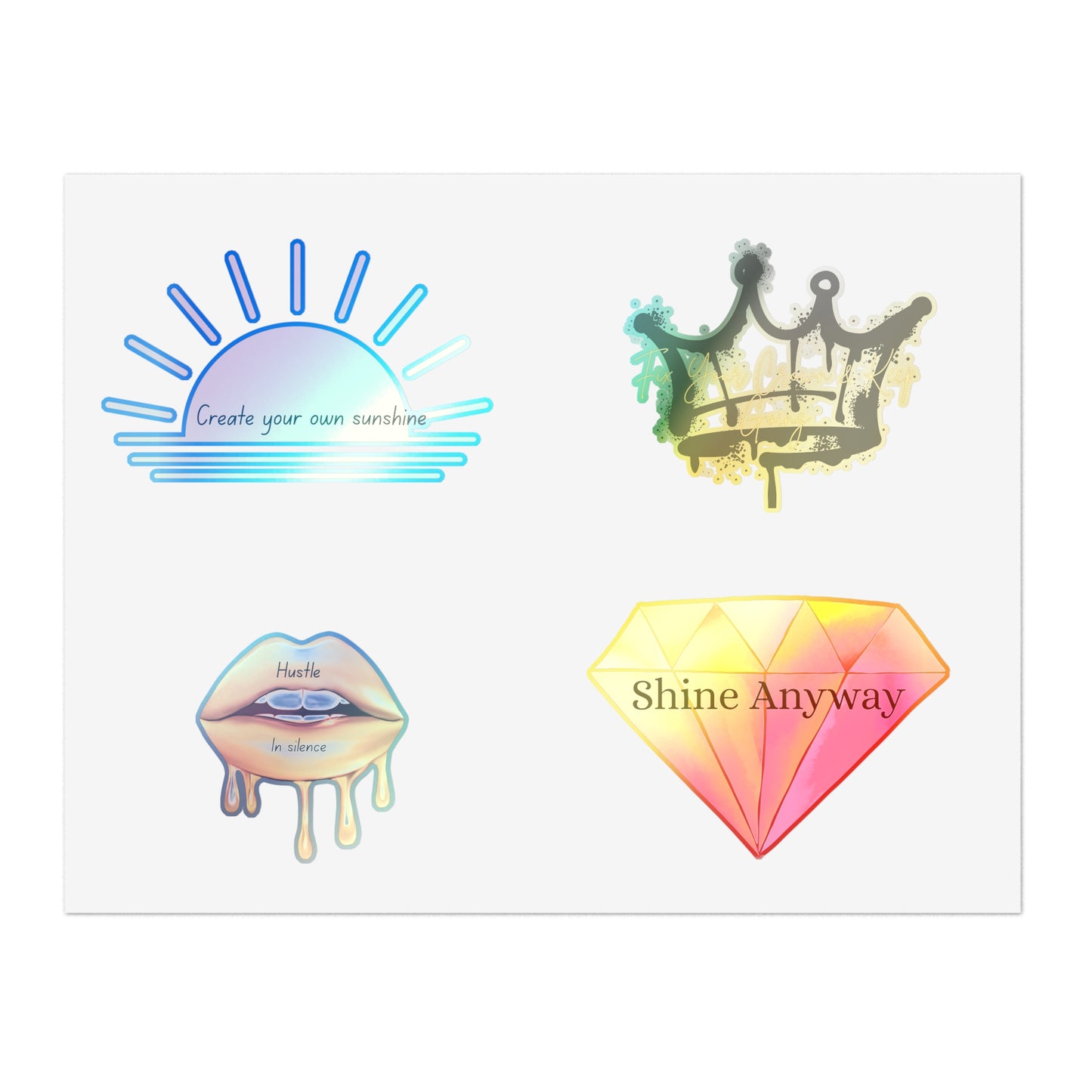 Holographic Sticker Sheet Bundle - Create Your Own Sunshine, Shine Anyway, Crown & Diamond Designs, Decorative Stickers for Journals, [...]