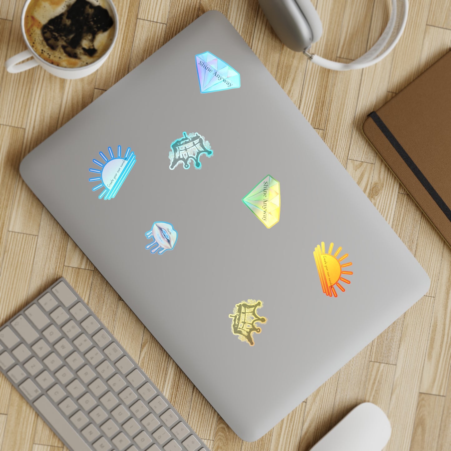 Holographic Sticker Sheet Bundle - Create Your Own Sunshine, Shine Anyway, Crown & Diamond Designs, Decorative Stickers for Journals, [...]