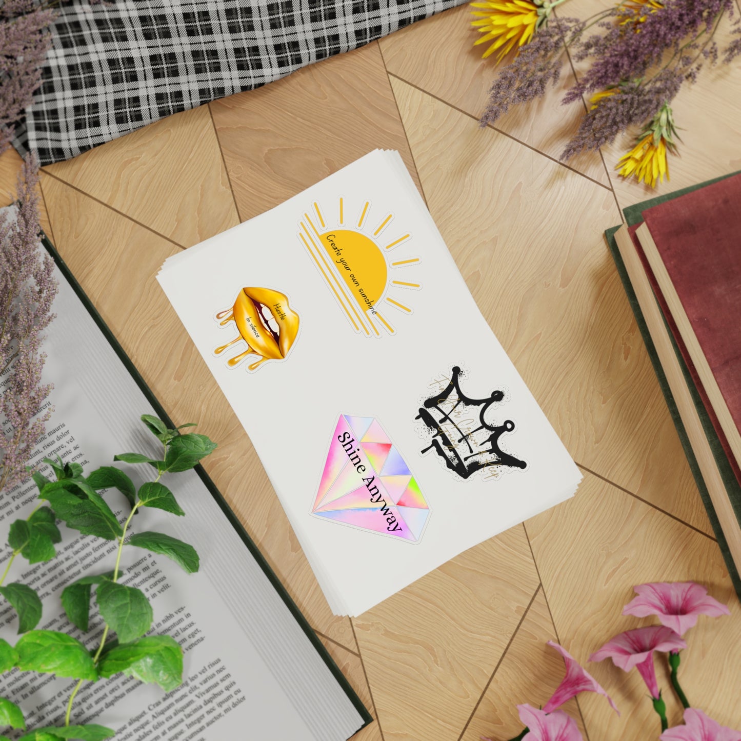 Holographic Sticker Sheet Bundle - Create Your Own Sunshine, Shine Anyway, Crown & Diamond Designs, Decorative Stickers for Journals, [...]