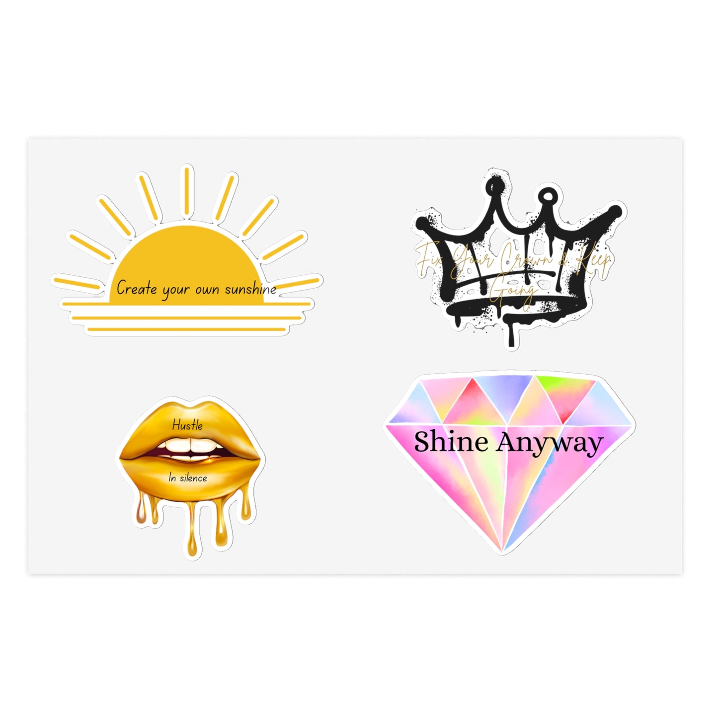 Holographic Sticker Sheet Bundle - Create Your Own Sunshine, Shine Anyway, Crown & Diamond Designs, Decorative Stickers for Journals, [...]