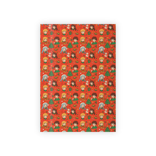 Christmas Character Pattern Wrapping Paper Roll – Cute Holiday Faces & Trees