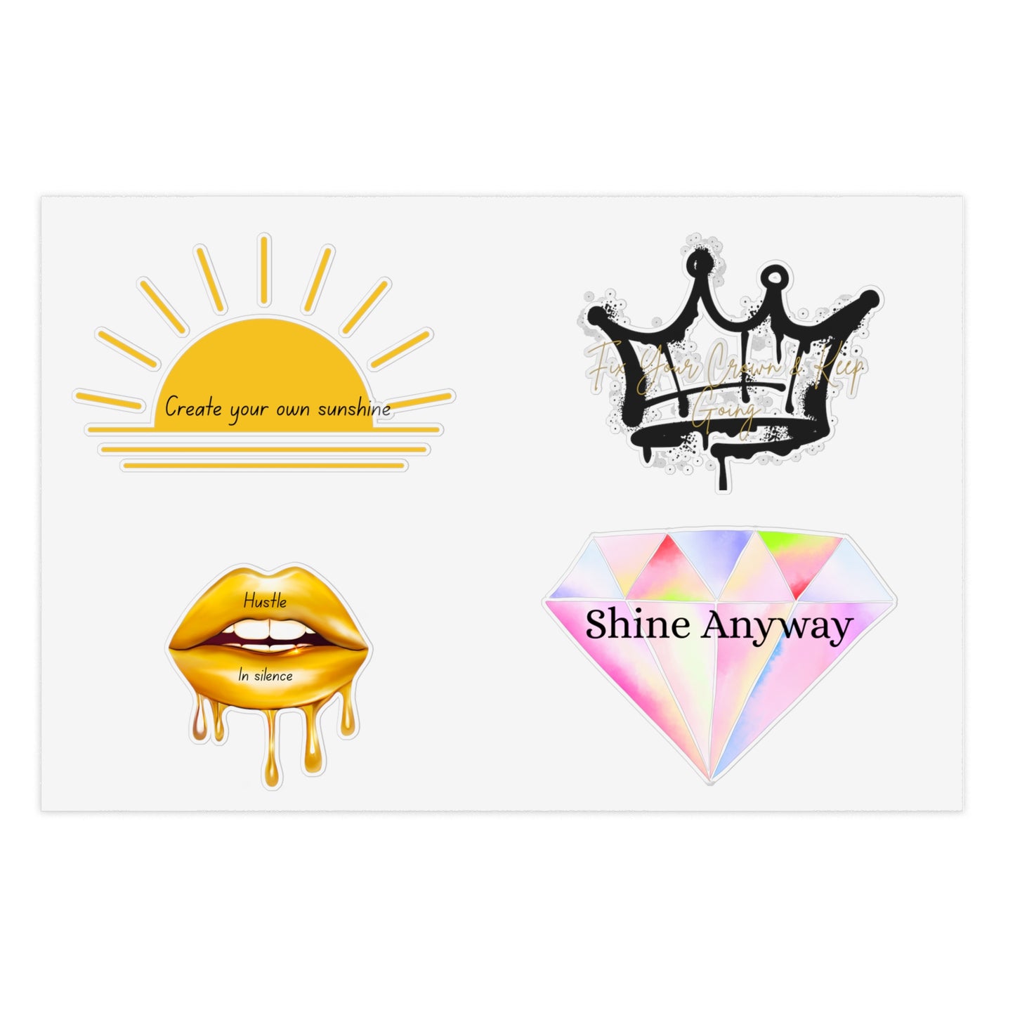Holographic Sticker Sheet Bundle - Create Your Own Sunshine, Shine Anyway, Crown & Diamond Designs, Decorative Stickers for Journals, [...]